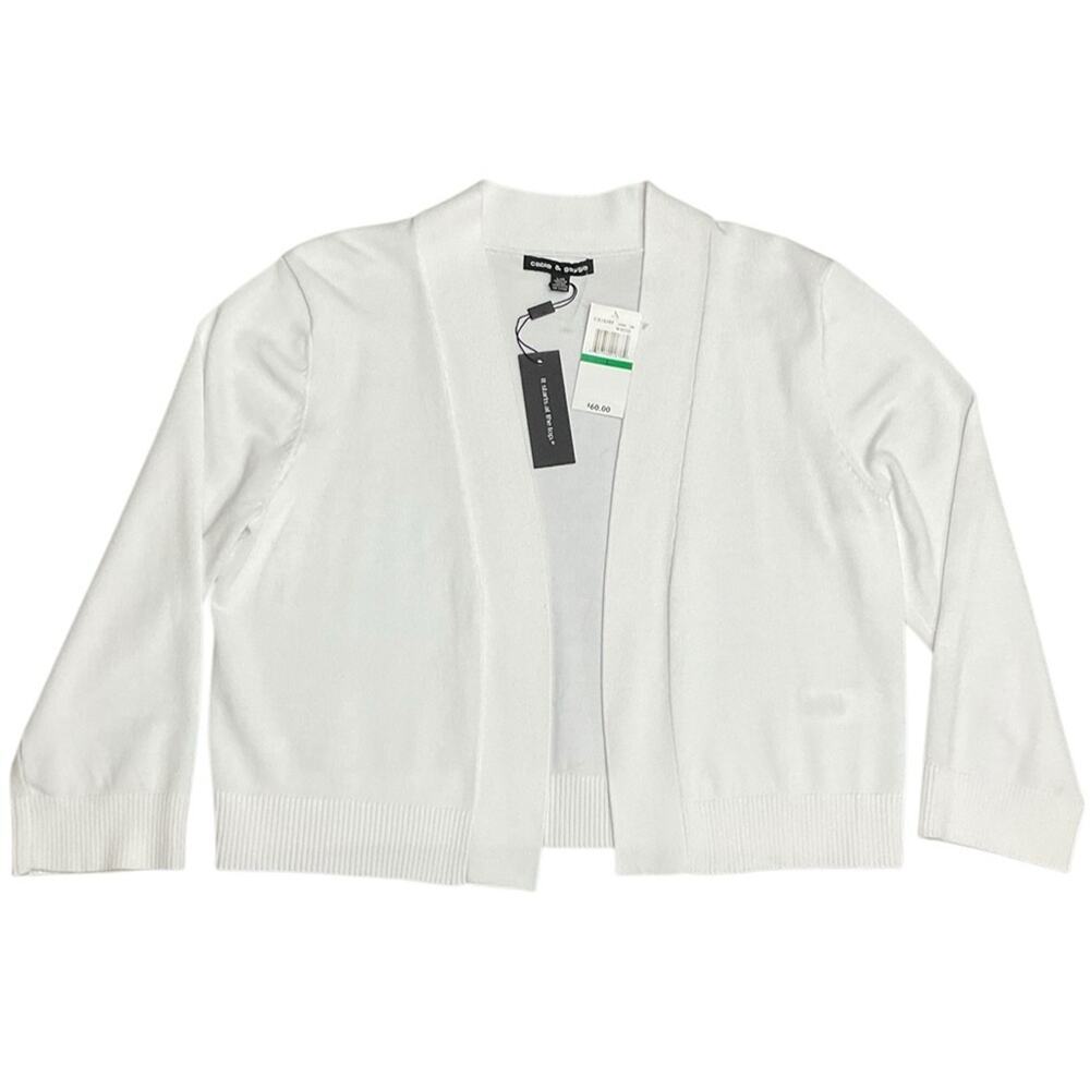 Cable & Gauge Cardigan Sweater Open Front White Size Large NWT